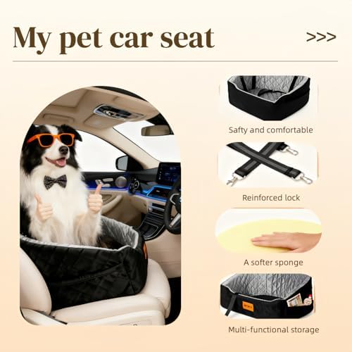 Elevated Dog Booster Car Seat for Medium/Small Dogs, up to 30 lbs, 7 in Memory Foam Cushion, with Waterproof Layer, Fully Detachable and Washable, Anti-Slip Base (Black/Grey) - Image 5