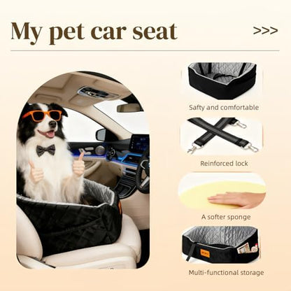 Elevated Dog Booster Car Seat for Medium/Small Dogs, up to 30 lbs, 7 in Memory Foam Cushion, with Waterproof Layer, Fully Detachable and Washable, Anti-Slip Base (Black/Grey) - Image 5