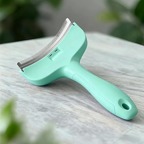 Green Small Deshedding Dog Brush, Compact V-Shape Dog Shedding Comb with Ergonomic Design Handle, Pet Lovers Gift for Tiny Breeds and Cats by DISECUM