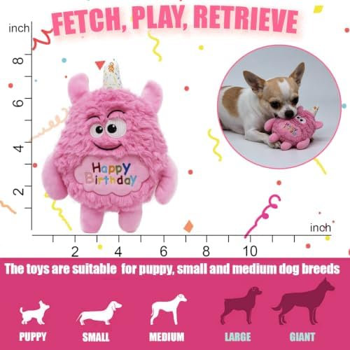 Monster Dog Birthday Toy for Gifts, Stuffed Dog Plush Toy, Pink - Image 6