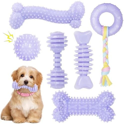 6 Pack Dog Chew Toys, Purple, Small Dog Teething Toys, Soft Durable Interactive Toys for Puppies by CGBD