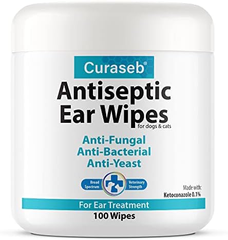 Curaseb Cat & Dog Ear Infection Treatment Wipes – Soothes Itchy & Inflamed Ears – Cleans Debris and Buildup – 100 Count by Curaseb