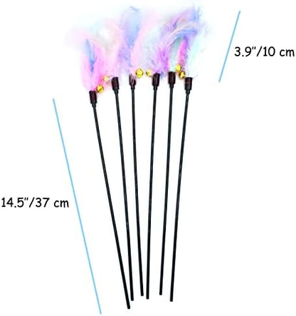 Cat Wand Toys 6 PCS Colorful Feather Wand with Bell Interactive Cat Toys - Image 2