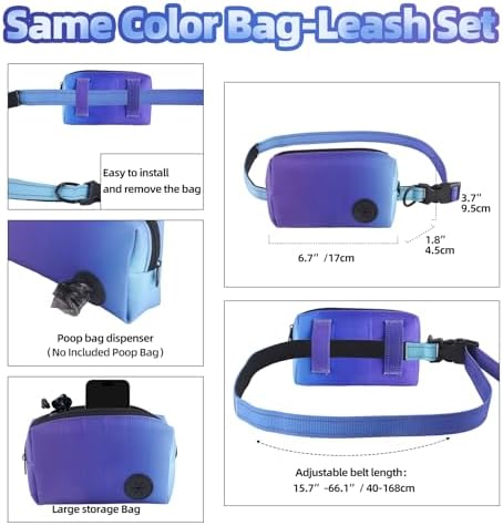 Roses&Poetry Hands Free Dog Leash with Zipper Pouch, 6-9ft Bungee Waist Leash for Medium Large Dogs Walking, Running Lead with Dual Padded Handles Car Safety Buckle for Training Jogging - Image 2
