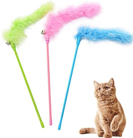 Cat Wand Toys, 3 PCS Interactive Feather Wands Colorful Cat Teaser Wand by IUHKBH