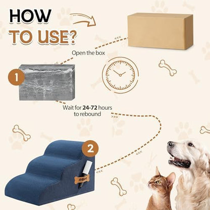 Romrol Dog Stairs Ramp for High Beds Couches, High Density Foam Pet Steps with Durable Non-Slip Waterproof Fabric Cover, Dog Stairs for Small Dogs or Cats or Pets, 3-Step,15 Inch,Dusty Blue - Image 4