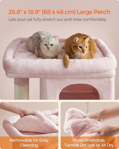 Feandrea Cat Tree, 40.6-Inch Tall Cat Tower, Cute Plush Condo, Jelly Pink - Image 3