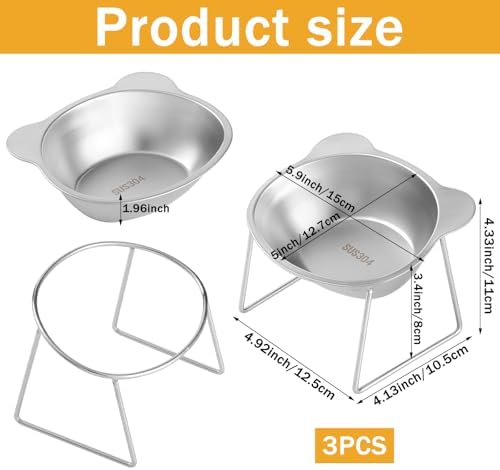 Elevated Cat Bowls 3 Pack, 15° Tilted Raised Cat Food & Water Bowls with Stainless Steel Dishes, Whisker-Friendly Anti-Vomiting Pet Bowls for Cats & Small Dogs - Image 2
