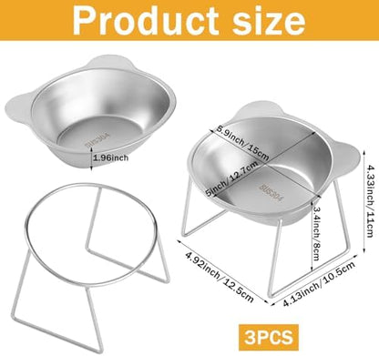Elevated Cat Bowls 3 Pack, 15° Tilted Raised Cat Food & Water Bowls with Stainless Steel Dishes, Whisker-Friendly Anti-Vomiting Pet Bowls for Cats & Small Dogs - Image 2