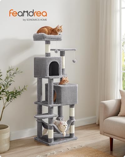 Feandrea Cat Tree, 59.5-Inch Tall Cat Tower, Multi-Level Condo, Light Gray - Image 2