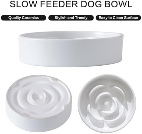 6'' Ceramic Slow Feeder Dog Bowls - Petal Shape Modern Dog Food Dish for Cats and Small Breed Dogs, Puzzle Maze Bowl to Slow Down Eating, Anti-Gulping, Dishwasher & Microwave Safe, White - Image 2