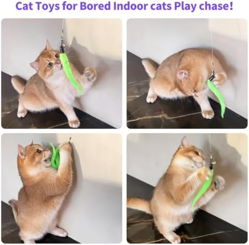 Retractable Cat Wand Toy, Interactive Cat Feather Toy with 3/7 Refills, Cat Fishing Pole with Plush Worm, Pom Pom & Attachments for Indoor Cats Kitten (15, 3-Section Telescopic Pole（39in）) - Image 2