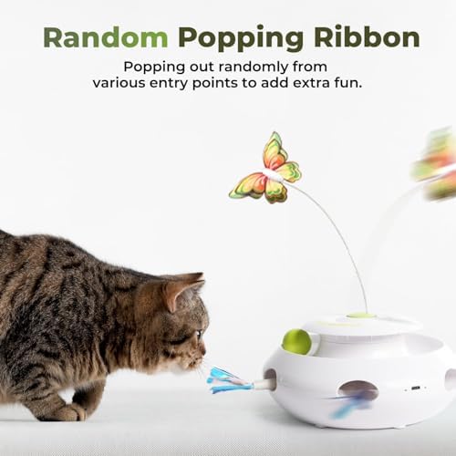 ALL FOR PAWS 3 in 1 Interactive Butterfly Flutter Cat Toy with Rolling Balls, Automatic Kitten Spinner Toys, Popping Feather Toy, Mental Stimulation for Indoor Cats, USB Rechargeable - Image 4