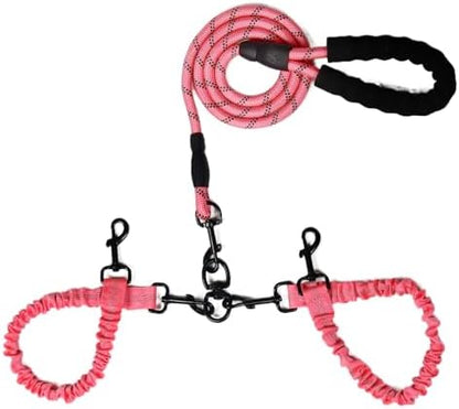 Dog Double Leashes,Rope Bungee Dual Leash with Padded Handle Removable for 2 Dogs,Tangle-Free, Padded Handles, 360° Swivel Control (Pink, 2 Way) by Y-ANNJYA