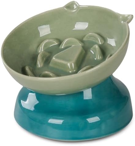 Ceramic Slow Feeder Cat Bowl, 15-Degree Tilted Non-Slip by KittyDine