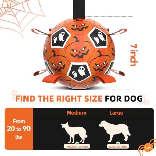 Diman Halloween Dog Toys, 7 Inch Dog Balls, Dog Soccer Ball with Straps - Image 2