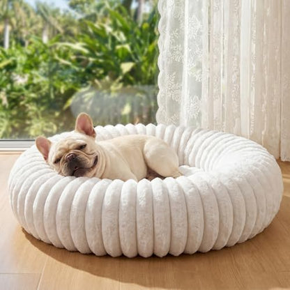 Donut Dog Bed for Small & Medium Dogs, Pet Bed with Non-Slip Bottom, Winter Comfort Dog Beds for Puppies, Washable & Portable Egg Tart Shape (M) Medium Dog Bed self Warming by Unknown