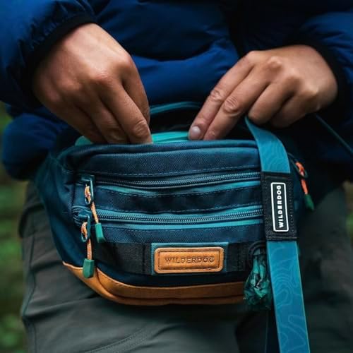 Wilderdog Utility Fanny Pack stores Treats, Balls, Keys in 3 Pockets with adjustable strap and Poop Bag dispenser (Pacific Blue) - Image 3
