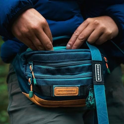 Wilderdog Utility Fanny Pack stores Treats, Balls, Keys in 3 Pockets with adjustable strap and Poop Bag dispenser (Pacific Blue) - Image 3