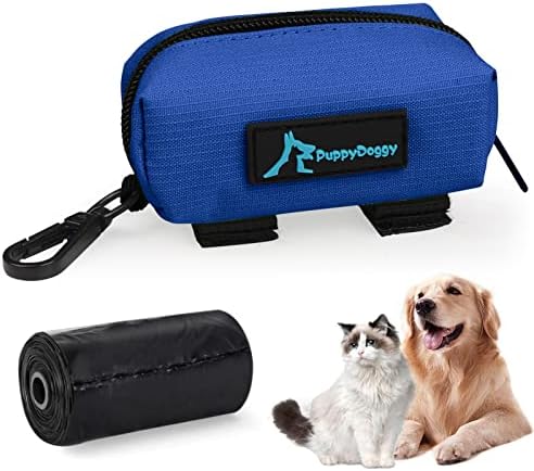 1 Pack Poop Bag Holder for Dogs & Cats Waste Bag Dispenser Pouch Dispenser with 1 Roll of Free Poop Bags for Dog Leash Accessory Bicycle (Blue) by PuppyDoggy