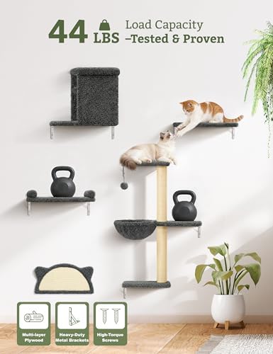 5-in-1 Cat Wall Shelves, Solid Wood Cat Wall Furniture Set for Indoor Cats - Image 4