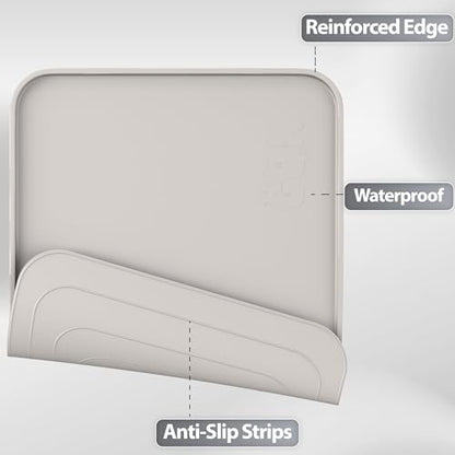 Silicone Dog Cat Food Mat Extra Thick Raised Edge, 20"x14" Beige Gray - Image 6