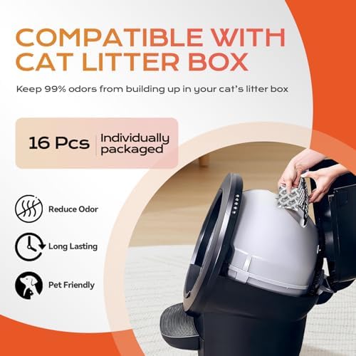 16 PCS Cat Litter Box Deodorizer for Hooded Litter Boxe, Activated Charcoal Odor Absorber, Carbon Filter Compatible with Whisker OdorTrap Pod Accessories Filter and Traditional Litter Boxes, Unscented - Image 2