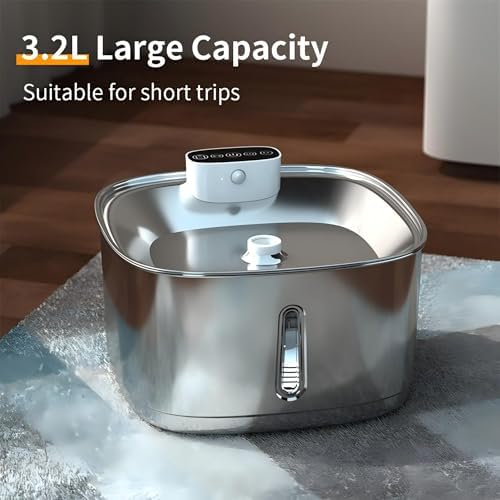 Cat Water Fountain Stainless Steel- 108oz/3.2L Pet Fountain with 4 Replacement Filters, Motion Sensor& 3 Working Modes, Cordless Automatic Dog Water Dispenser for Cats, Dogs, and Small Pets - Image 3
