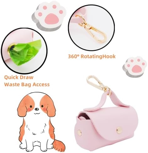 Leather Poop Bag Holder Dispenser for Leash, Portable and Reusable Dog Poop Dispenser, Dog Bag Holder for Walking, Outdoor, Travelling (Pink) - Image 2