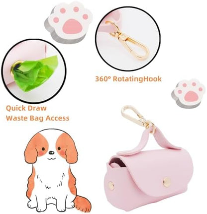 Leather Poop Bag Holder Dispenser for Leash, Portable and Reusable Dog Poop Dispenser, Dog Bag Holder for Walking, Outdoor, Travelling (Pink) - Image 2