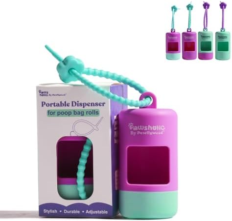 Dog Poop Bag Dispenser Fits All Dog Leash, Poop Bag Holder with Adjustable Silicone Strap, Doggy Walking Accessory, Without Rolls (Purple+Green) by PAWSHOLIC