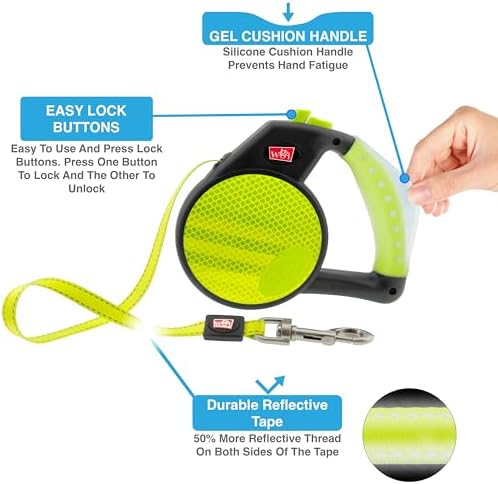 WIGZI Reflective Gel Retractable Leash, Yellow, Small - Image 2