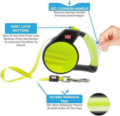 WIGZI Reflective Gel Retractable Leash, Yellow, Small - Image 2