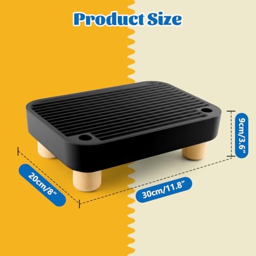 Cat Litter Box Step Ramp, Cat Litter Catcher Mat with Wooden Feet, Filter Function, Pedal Stool for Self-Cleaning Litter Box, Ideal for Kitten & Elderly Cats (Black) - Image 2