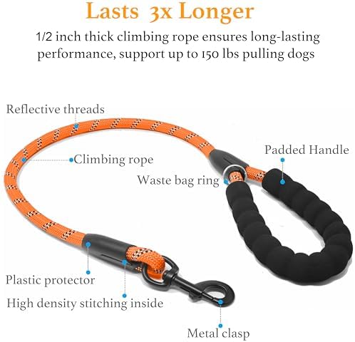 iYoShop Double Dog Leash, 360° Swivel, No Tangle, Large, 25-150 lbs, Orange - Image 3