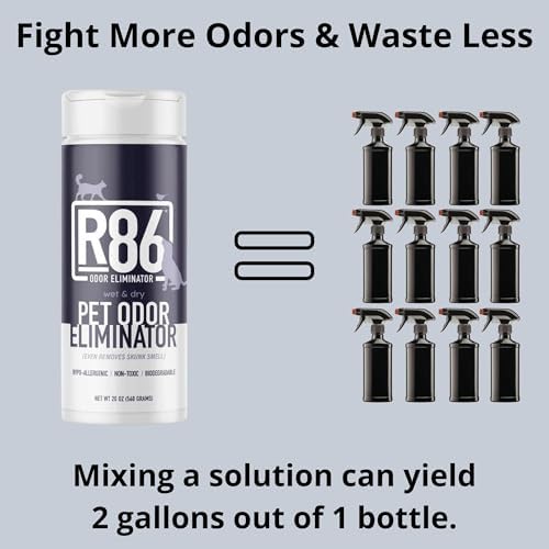 R86 Pet Odor Eliminator, Removes Odor from Litter Boxes, Carpet, and Hard Surfaces, Even Removes Skunk Smell from Cats & Dogs, Plant Based Formula, Use Wet or Dry, Hypoallergenic & Biodegradable - Image 6