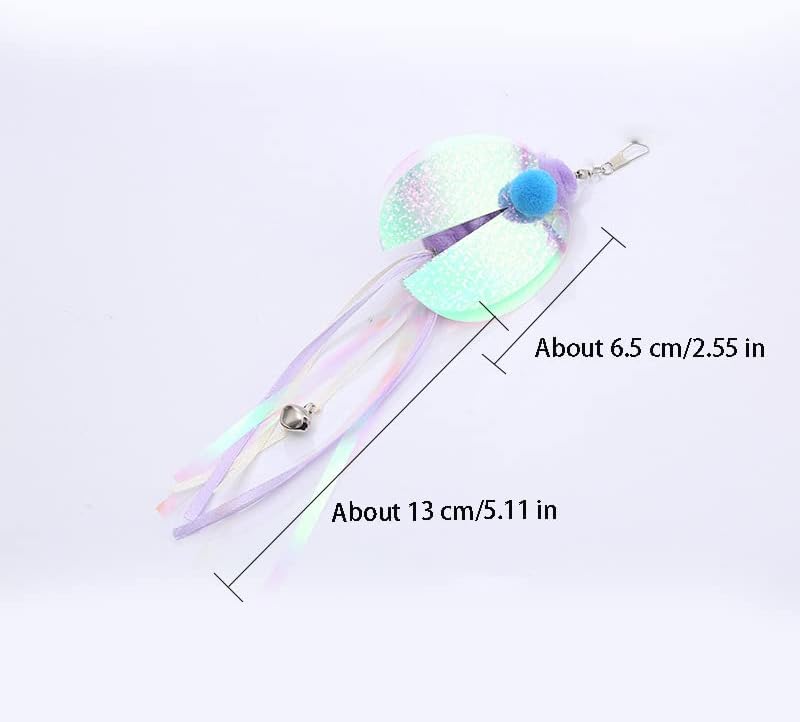 Cat Insect Feather Toys Replacement Cat Toy Wand Refills, 6 Pieces Natural Insect Cat Toy Feathers Refill, Interactive Cat Teaser Wand Attachments, with Bell - Image 2