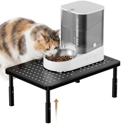 Adjustable Automatic Cat Feeder Stand - Elevated Cat Feeder Stand with 3 Height Settings, Fits Most Automatic Feeders & Tradition Bowls, Raised Pet Feeding Table Station for Cats & Small Dogs - Black by HIAIEVIY