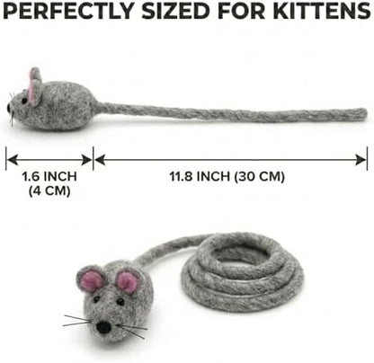 Glaciart One Mini Felt Mouse Cat Toy – Kitten & Small Cat Size, Natural Wool Catnip Toy, Soft Fuzzy Interactive Play Toy for Indoor Kittens, Safe Non-AZO Dyes, 1.4” Body with 12” Tail - Image 2