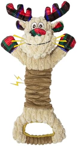 Christmas Squeaky Dog Toy-Festive Elk with Crinkle and Pull Ring by Unknown
