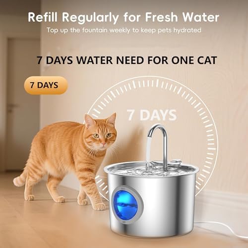 Cat Water Fountain Advanced 304 Stainless Steel 2.2L/74oz with Detachable Tank, Easy to Clean, Automatic Pet Fountain Quiet Cats Water Dispenser, Perfect for Cats Dogs Indoor - Image 2