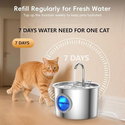 Cat Water Fountain Advanced 304 Stainless Steel 2.2L/74oz with Detachable Tank, Easy to Clean, Automatic Pet Fountain Quiet Cats Water Dispenser, Perfect for Cats Dogs Indoor - Image 2