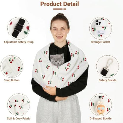 Hands-Free Cat Sling Carrier for Small Dogs & Cats, Soft Fleece - Image 4