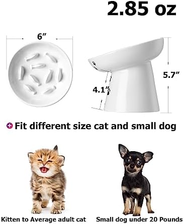 Y YHY Slow Feeder Cat Bowl, Ceramic Cat Slow Feeder Bowl, 6 Inches, Elevated, Anti Vomiting for Dry and Wet Food, White - Image 2
