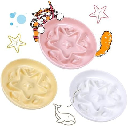 3 Pcs Cat Slow Feeder Bowl – Whisker Friendly Melamine Puzzle Feeding Cat Bowl for Slow Eating – Wet & Dry Food – Dishwasher Safe, Lightweight, Non-Slip (Buttercream + Coral Pink + Shell White, 6.3'') by Tafelf