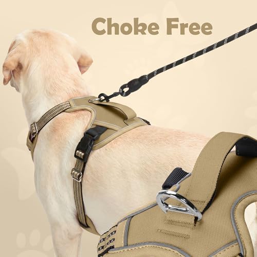 Funfox Dog Harness No Pull, Adjustable Pet Vest Harness, Super Soft Material with Vertical Handle Easy Control, Reflective Night Walking, 2 Leash Clips for Medium Sized Dogs, Brown, M - Image 3