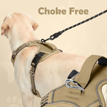 Funfox Dog Harness No Pull, Adjustable Pet Vest Harness, Super Soft Material with Vertical Handle Easy Control, Reflective Night Walking, 2 Leash Clips for Medium Sized Dogs, Brown, M - Image 3