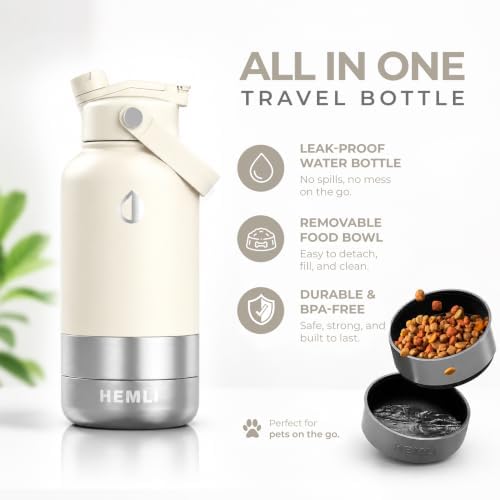 32 oz. Dog Water Bottle, Insulated Dog Travel Water Bottle, Stainless Steel Pet Water Bottle Dispenser Portable Food and Water Bowl for Dogs for Walking Dog Canteen Travel Kit - Image 2