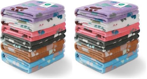 Luciphia 2 Pack 6 Dog Blankets Cat Soft Fluffy Fleece Pet Blanket Warm Cute Print Design Puppy Kitten Doggy Paw Small(23"x16") by luciphia