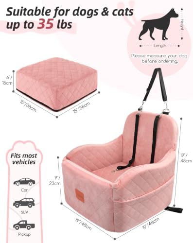 Lealchum Dog Booster Car Seat for Small/Medium Dogs,Soft Puppy Portable Car Seat with Elevated Cushion,Fits in Front/Back Seat,Fully Detachable and Washable,Easy to Install (Pink, Medium) - Image 2
